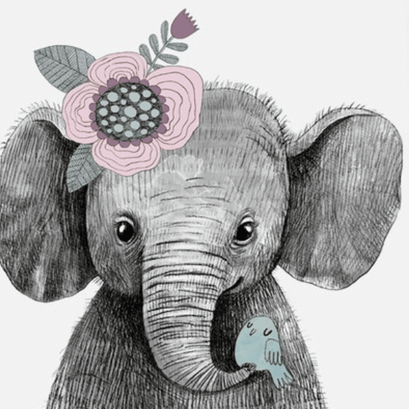 Постер Малыш слоник с цветком купить в интернет магазине