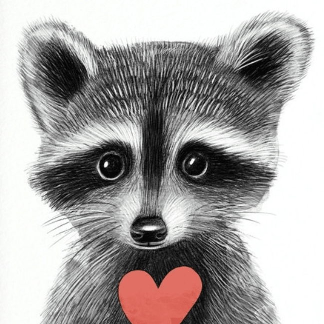 Постер Енот с сердечком купить в интернет магазине