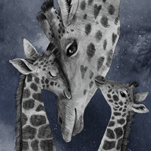 Постер Мама жираф с детьми на темном фоне купить в интернет магазине