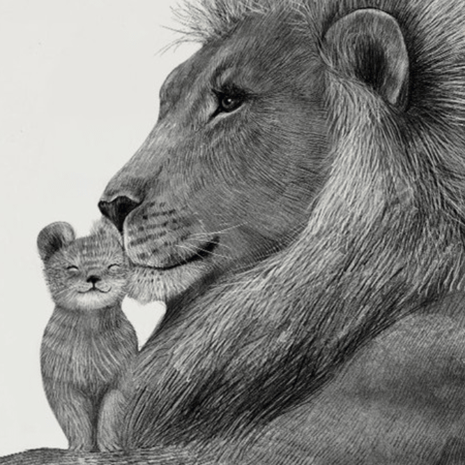 Постер Папа лев с львенком на светлом фоне купить в интернет магазине