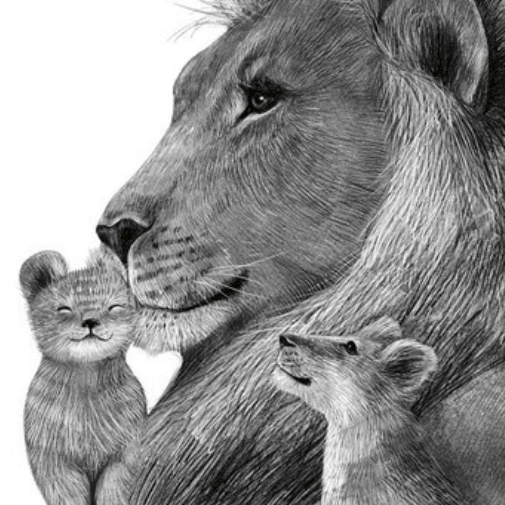 Постер Папа лев с двумя детьми на светлом фоне купить в интернет магазине