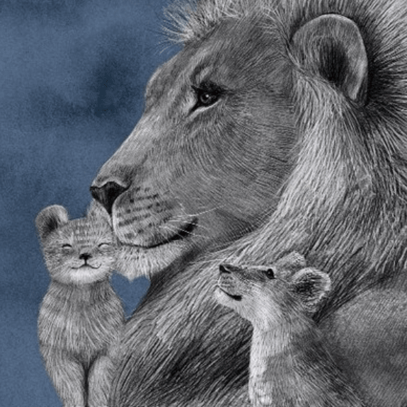 Постер Папа лев с двумя детьми на темном фоне купить в интернет магазине