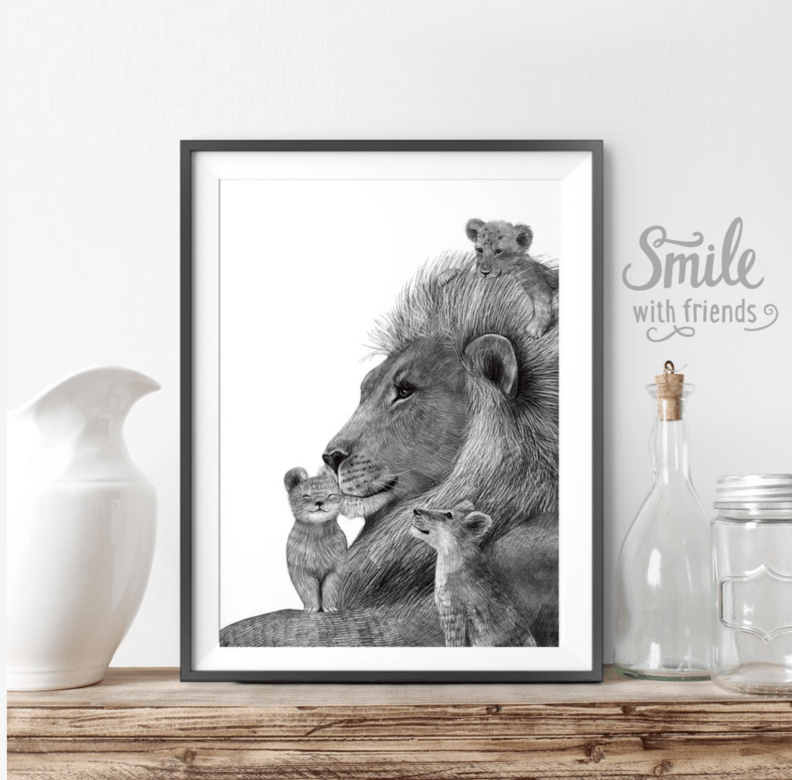 Львы - папа с тремя детьми