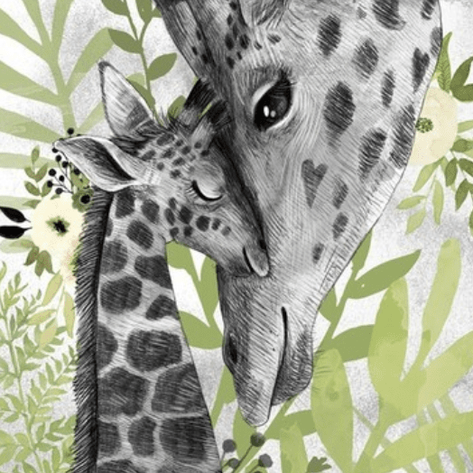 Постер Мама жираф с ребенком на лугу купить в интернет магазине