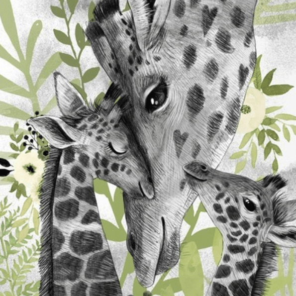 Постер Мама жираф с детьми на лугу купить в интернет магазине