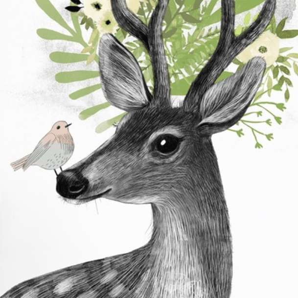 Постер Весенний олень с птичкой купить в интернет магазине