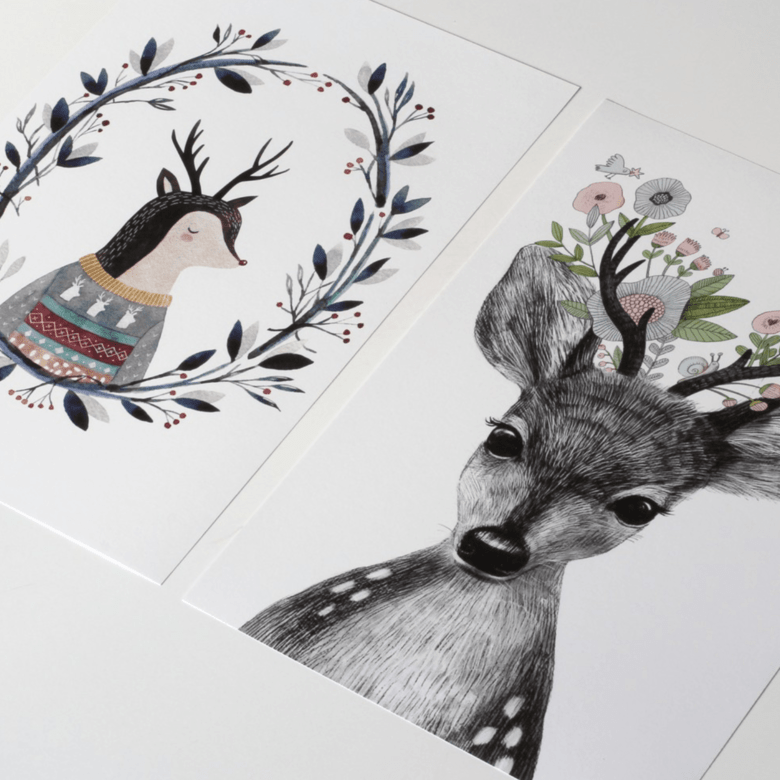 Постер Малышка олененок с цветами купить в интернет магазине