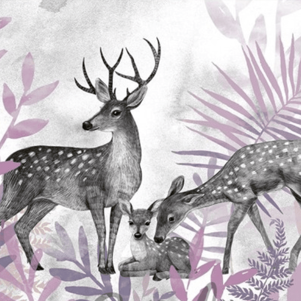 Постер Семья оленей на лиловом лугу купить в интернет магазине