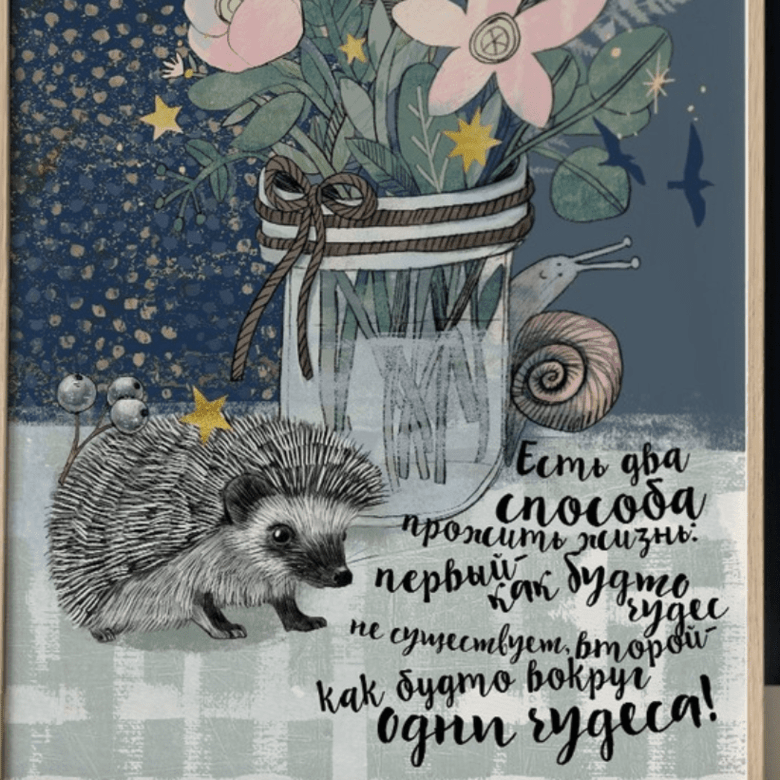 Постер с ежиком и цветами с мотивирующим высказыванием о чудесах купить в интернет магазине