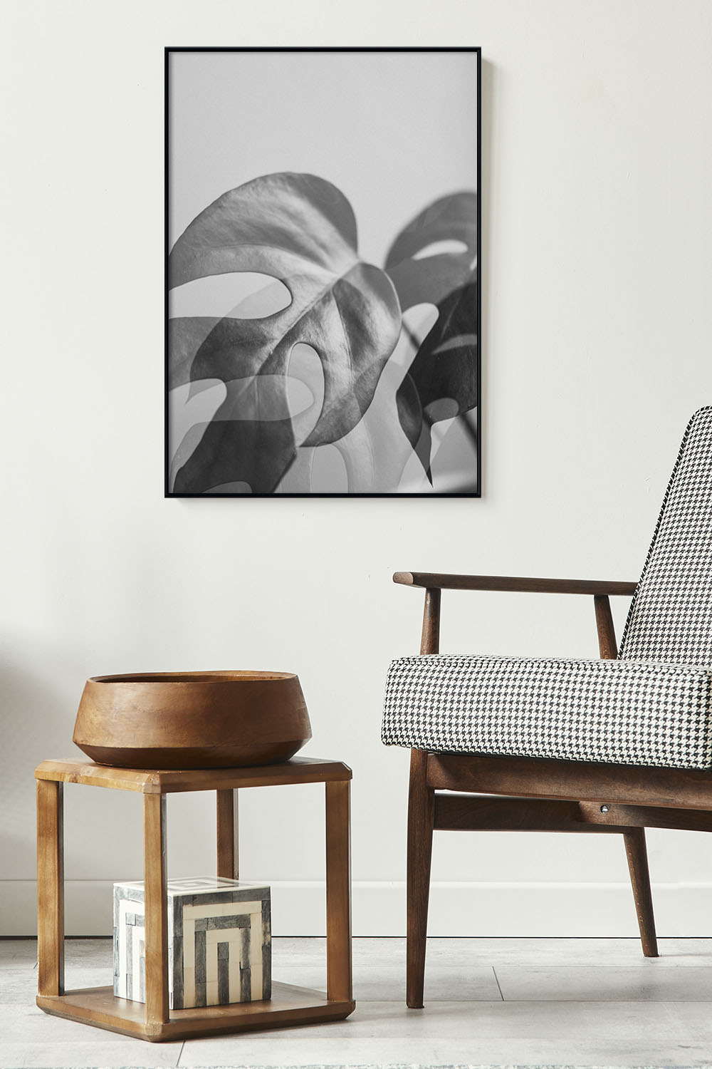 Постер Черно-Белые Листья Монстеры