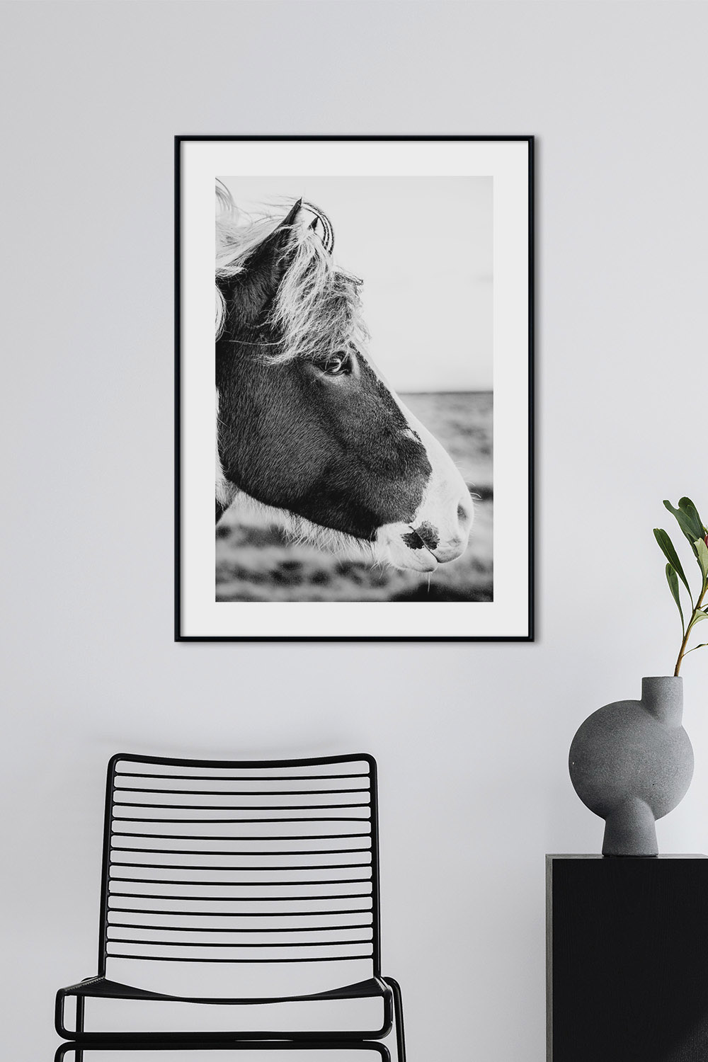 Постер Черно-Белый Голова Лошади