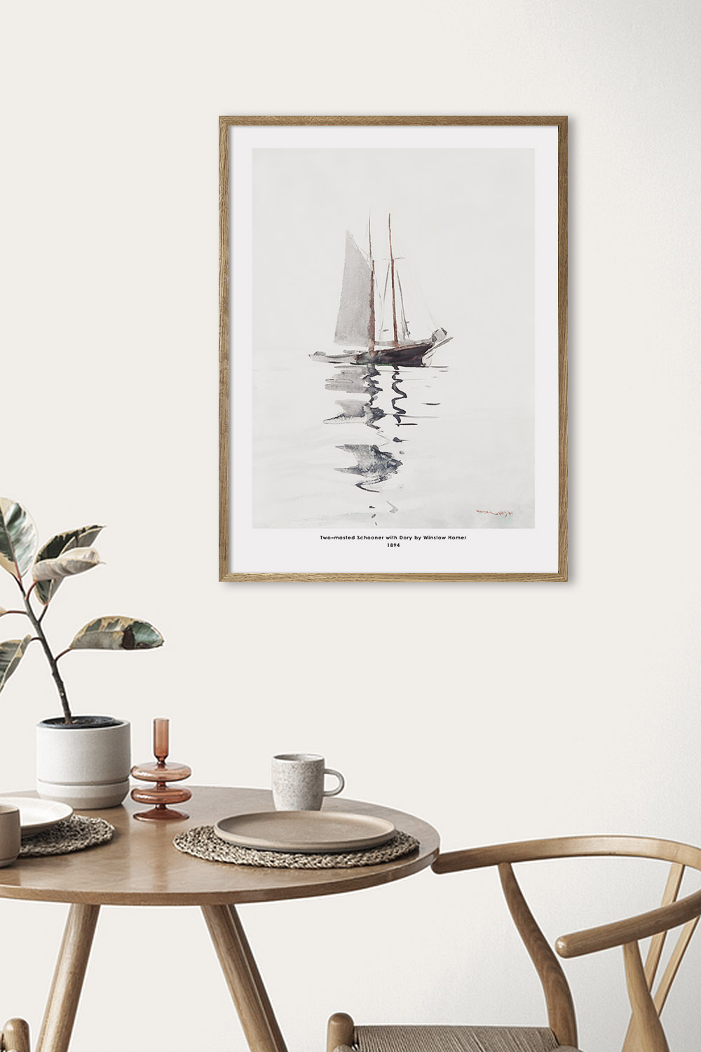 Постер Two–masted Schooner with Dory by Winslow Homer