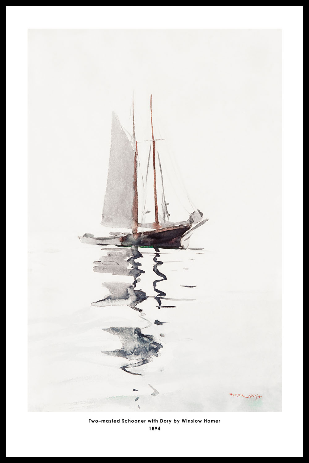 Постер Two–masted Schooner with Dory by Winslow Homer