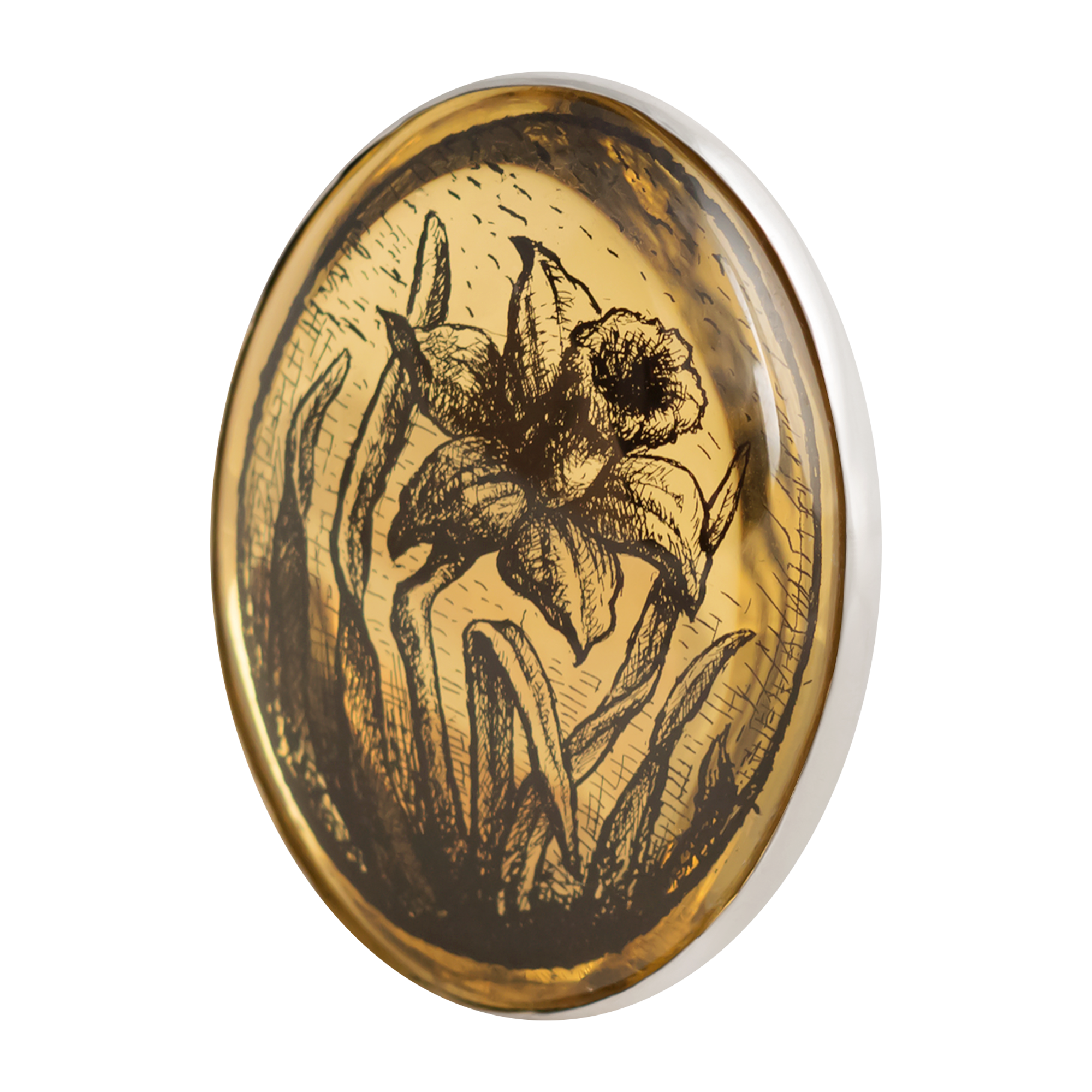 Брошь "Нарцисс" эгломизе на сапфире.