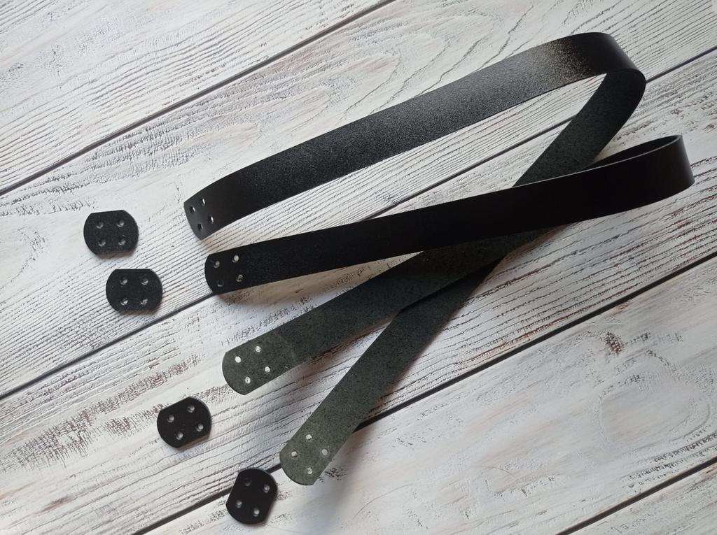 Ручки для вязаной сумки  60х2,5 см - 2 шт. Черные. Натуральная кожа