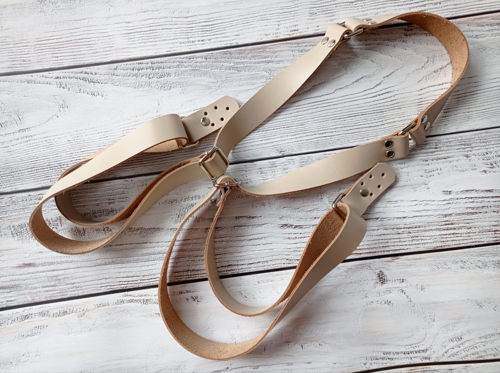 Ручки для рюкзака. Бежевые. Никель. Натуральная кожа.