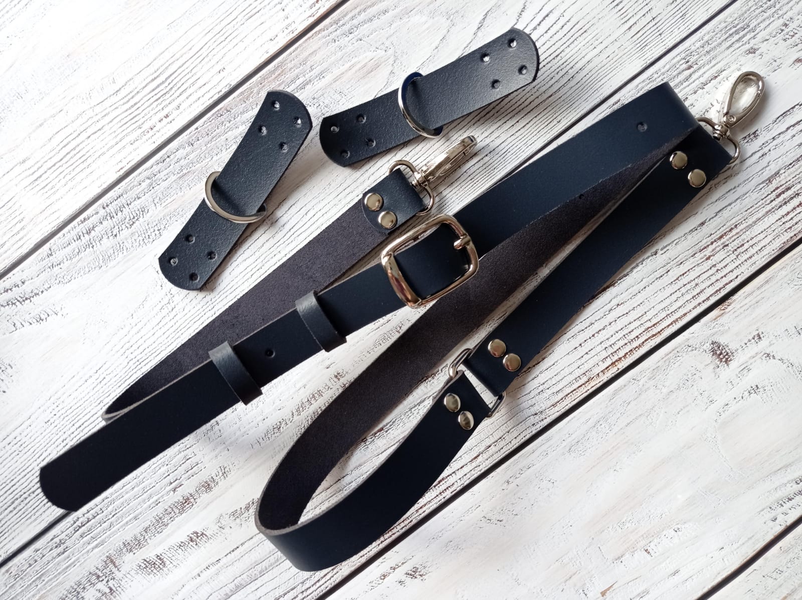 Ремень для вязаной сумки с регулировкой и с ручкодержателями. Темно-синий. Никель