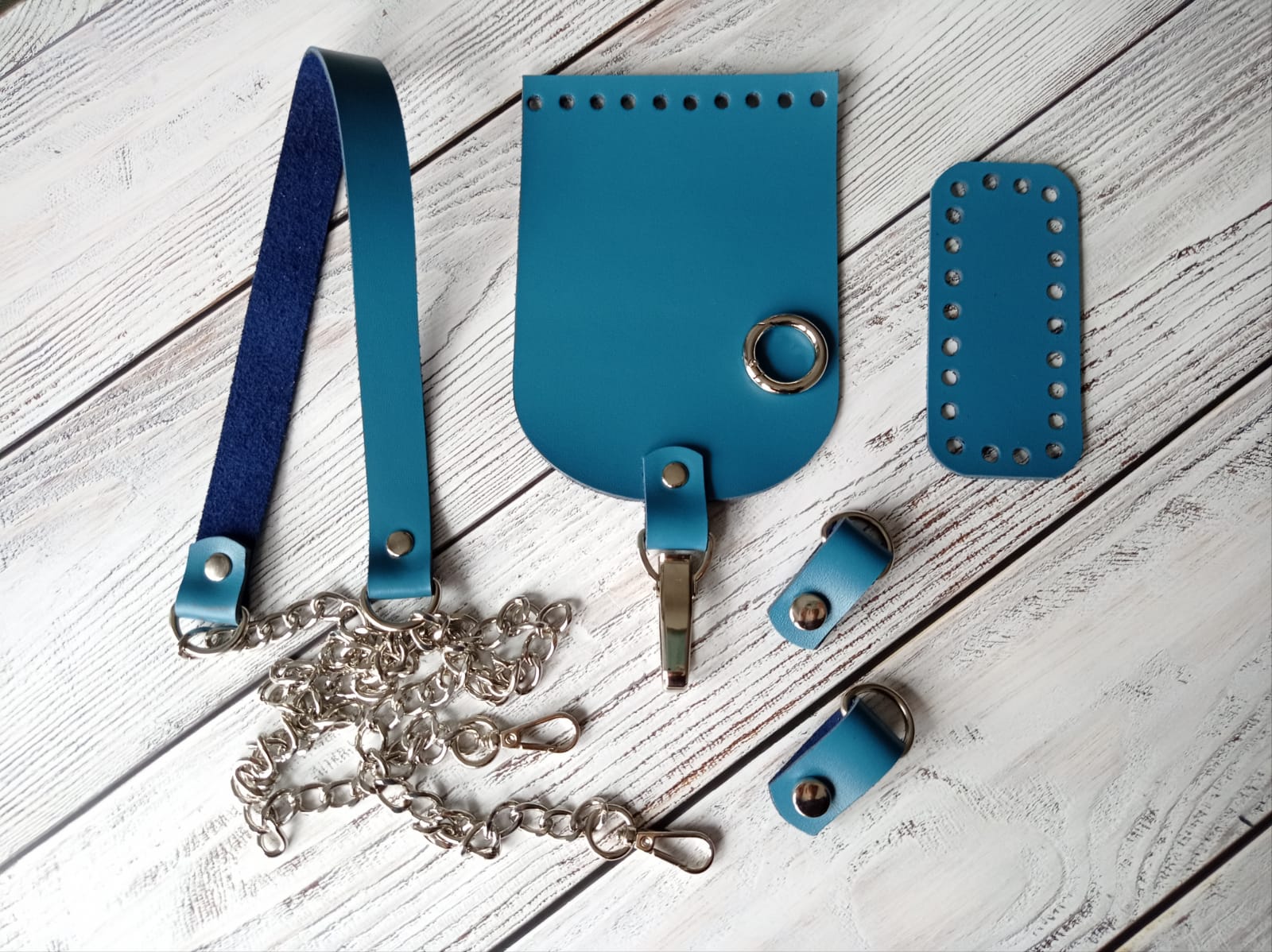 Набор для мини-сумочки с карабином-прищепкой. Темно-голубой. Цвет фурнитуры - никель или золото