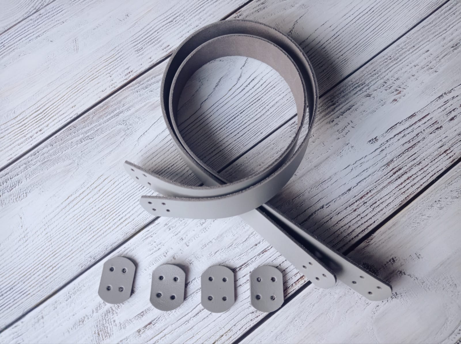 Ручки для вязаной сумки  60х2,5 см - 2 шт. Серые. Натуральная кожа