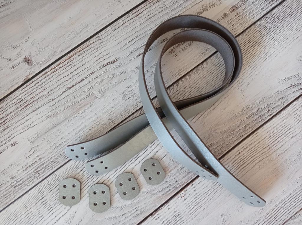 Ручки для вязаной сумки  60х2,5 см - 2 шт. Серебро. Натуральная кожа