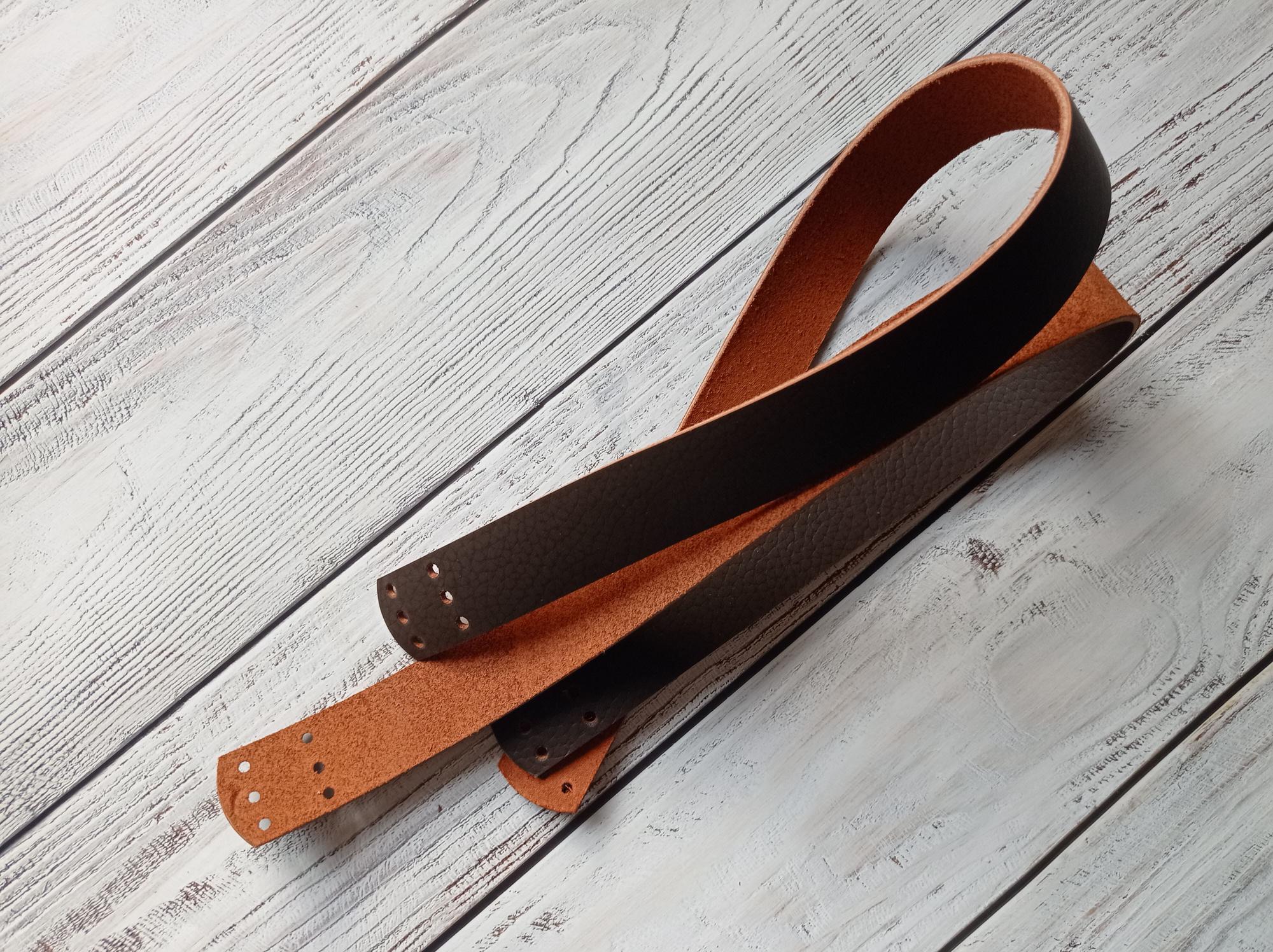 Ручки для вязаной сумки или корзины шириной 3 см - 1 пара (2 шт.). Коричневый флотер. Натуральная кожа