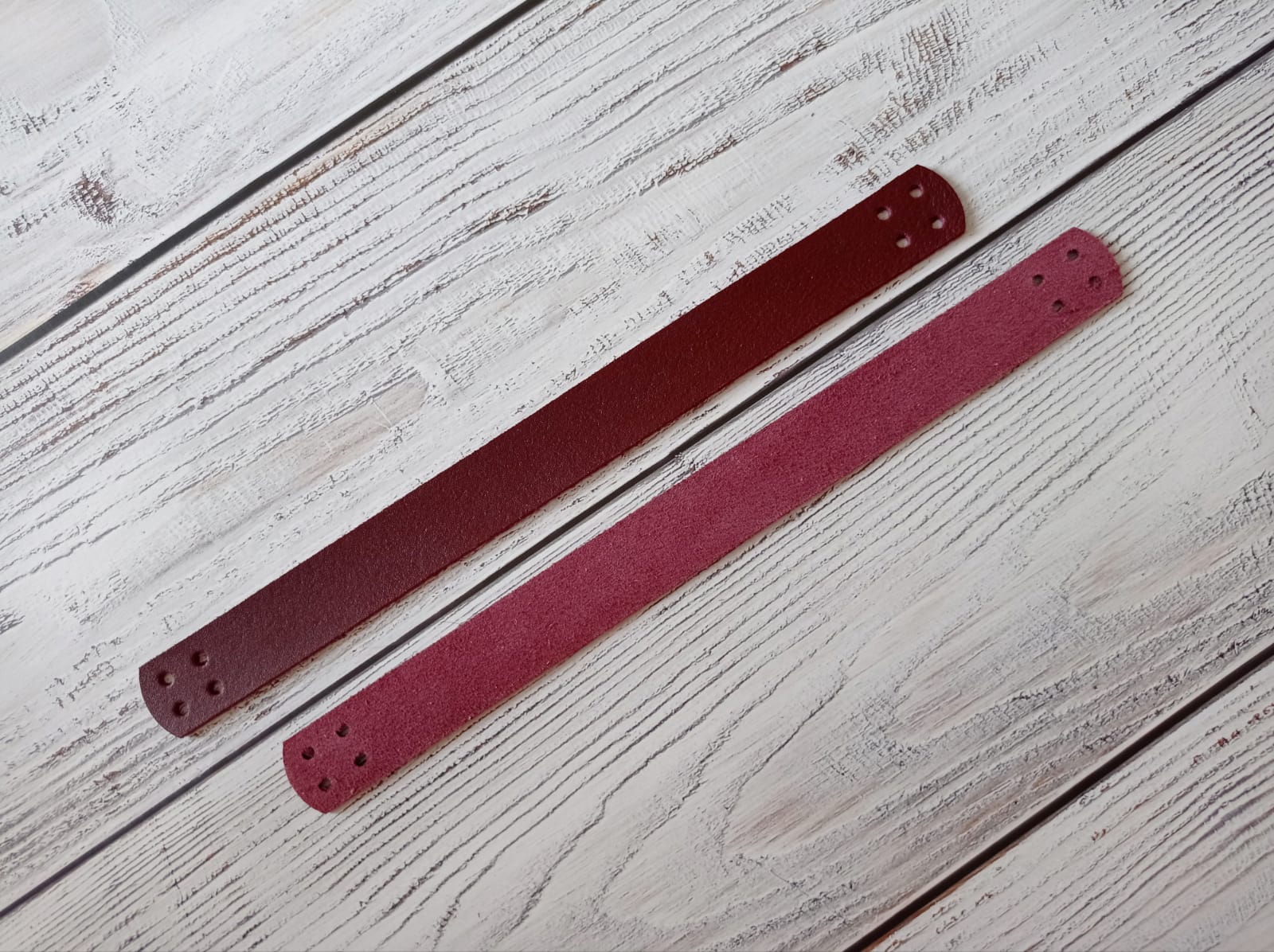 Ручки для корзины или сумки 22х2 см - 1 пара (2 шт.). Цвет кожи - бордовый