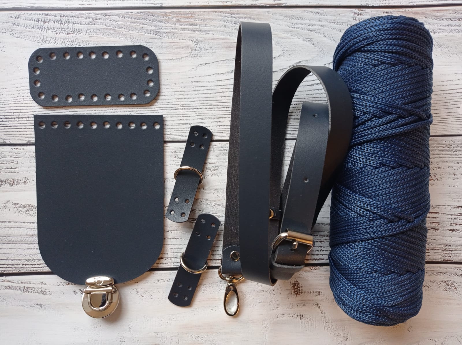 Набор для мини-сумочки со шнуром. Темно-синий. Никель