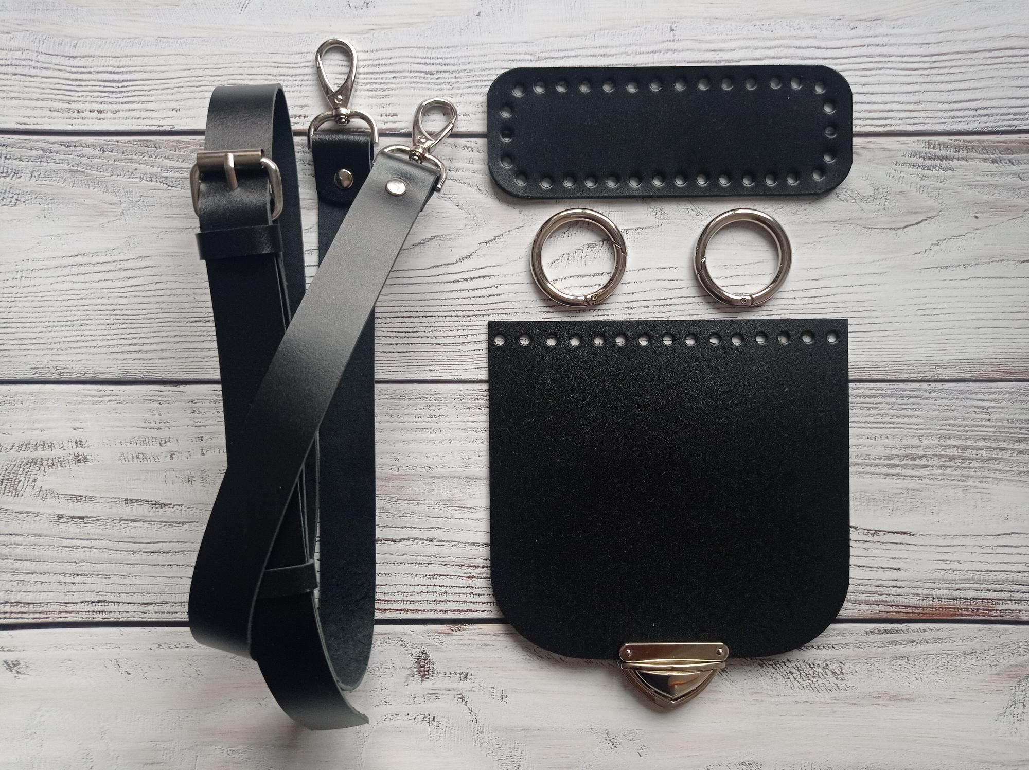 Набор для сумочки c ремнем. Черный. Никель