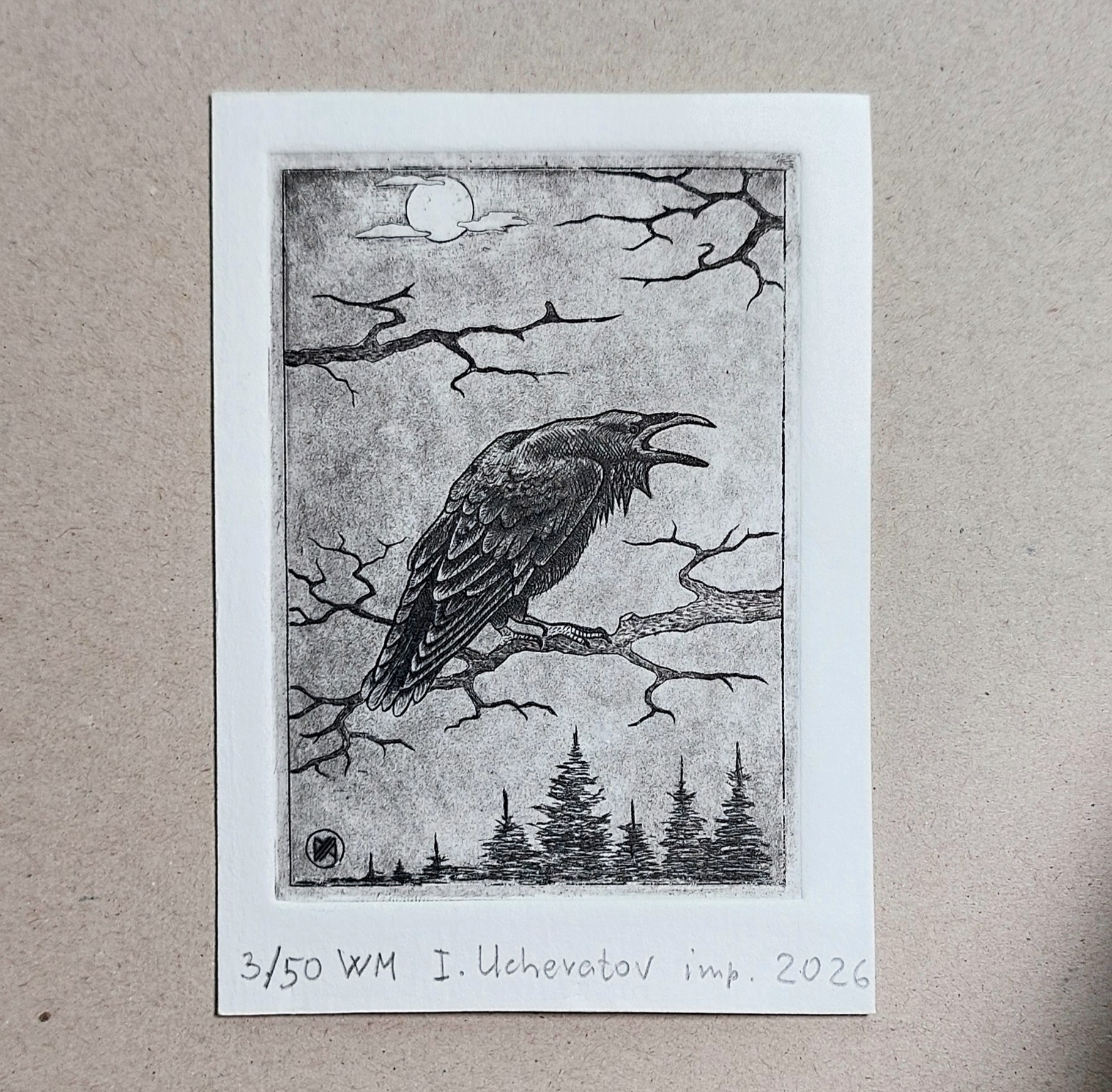 "Raven" intaglio print