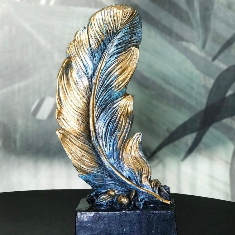 Декор для дома статуэтка перо "Feather 1" из искусственного камня в цвете Античное серебро
