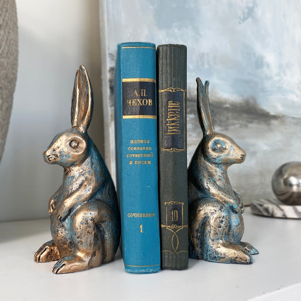 Декор для дома статуэтки держатели для книг кролики "Bunny" из искусственного камня в цвете Бирюза