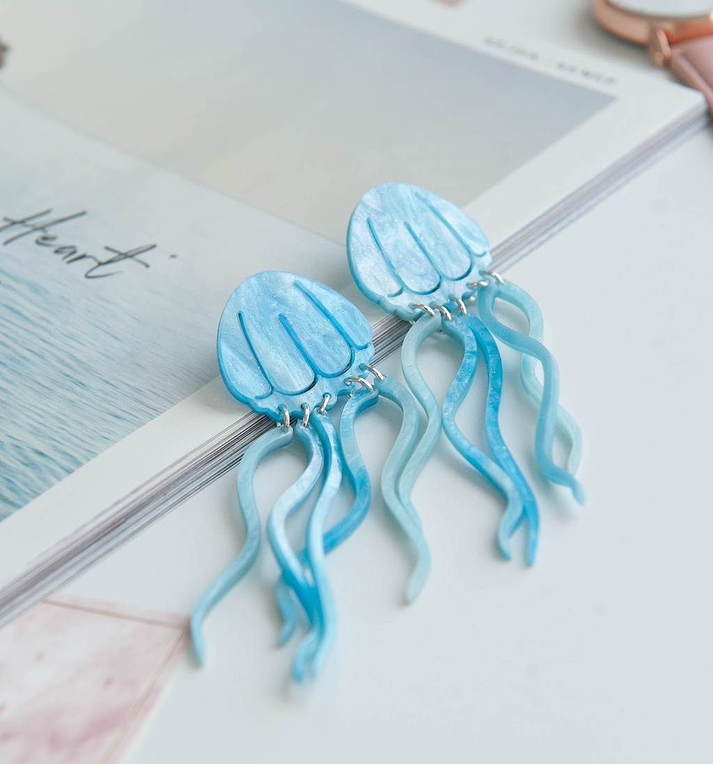 Серьги Медузы голубые