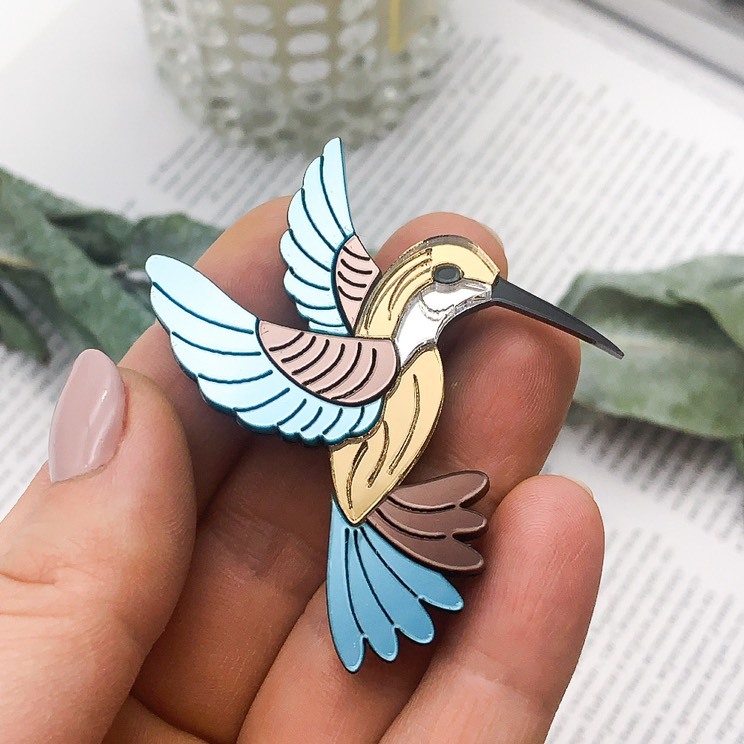 Брошь Колибри мини голубая