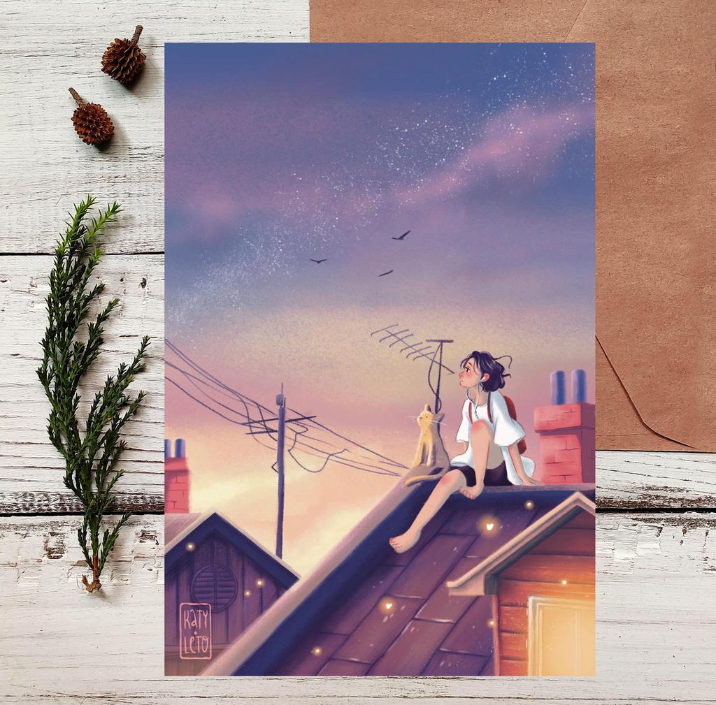 Уценка! Почтовая открытка "Взгляд в небо"