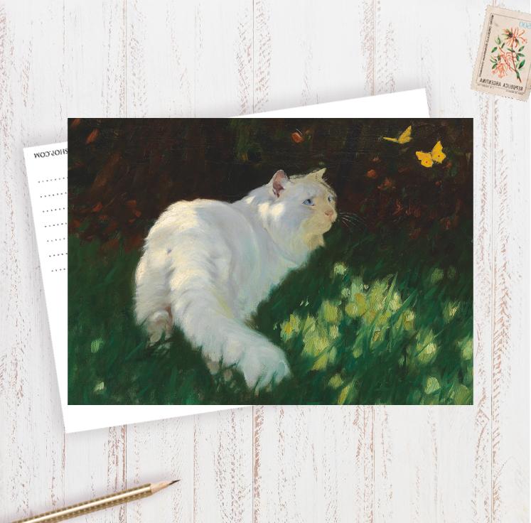 Открытка "Кот и бабочки"