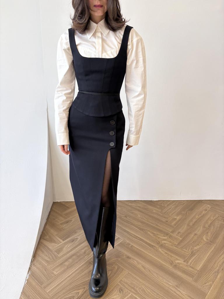 Юбка на пуговицах темно-синяя