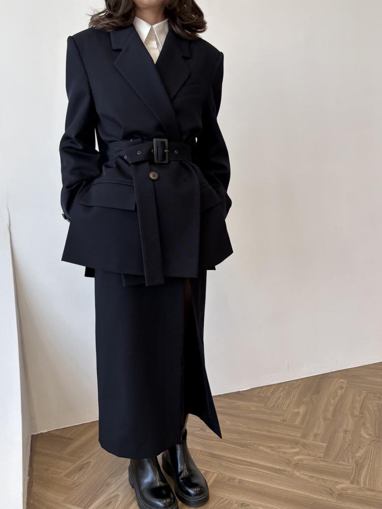 Жакет с разрезами темно-синий