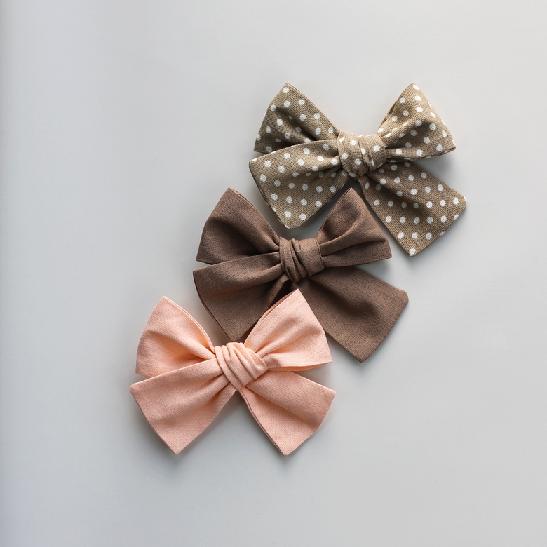 Комплект хлопковых бантов на заколке ЦВЕТЕНИЕ ПЕРСИКА