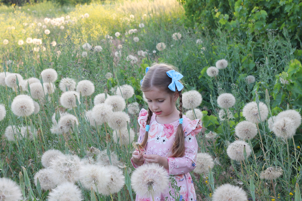 Заколка - хлопковый бант НЕБЕСНО-ГОЛУБОЙ