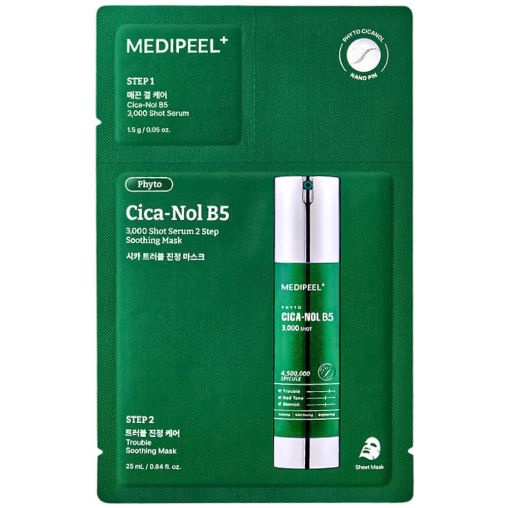 Двухфазная маска со спикулами и центеллой MEDIPEEL Phyto Cica-Nol B5 3000 Shot Serum 2 Step Mask