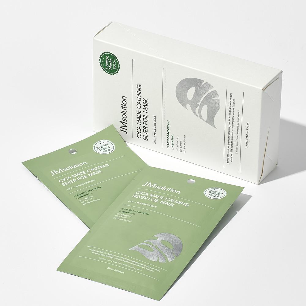 JM SOLUTION CICA MADE CALMING SILVER FOIL MASK Успокаивающая тканевая маска для лица с центеллой