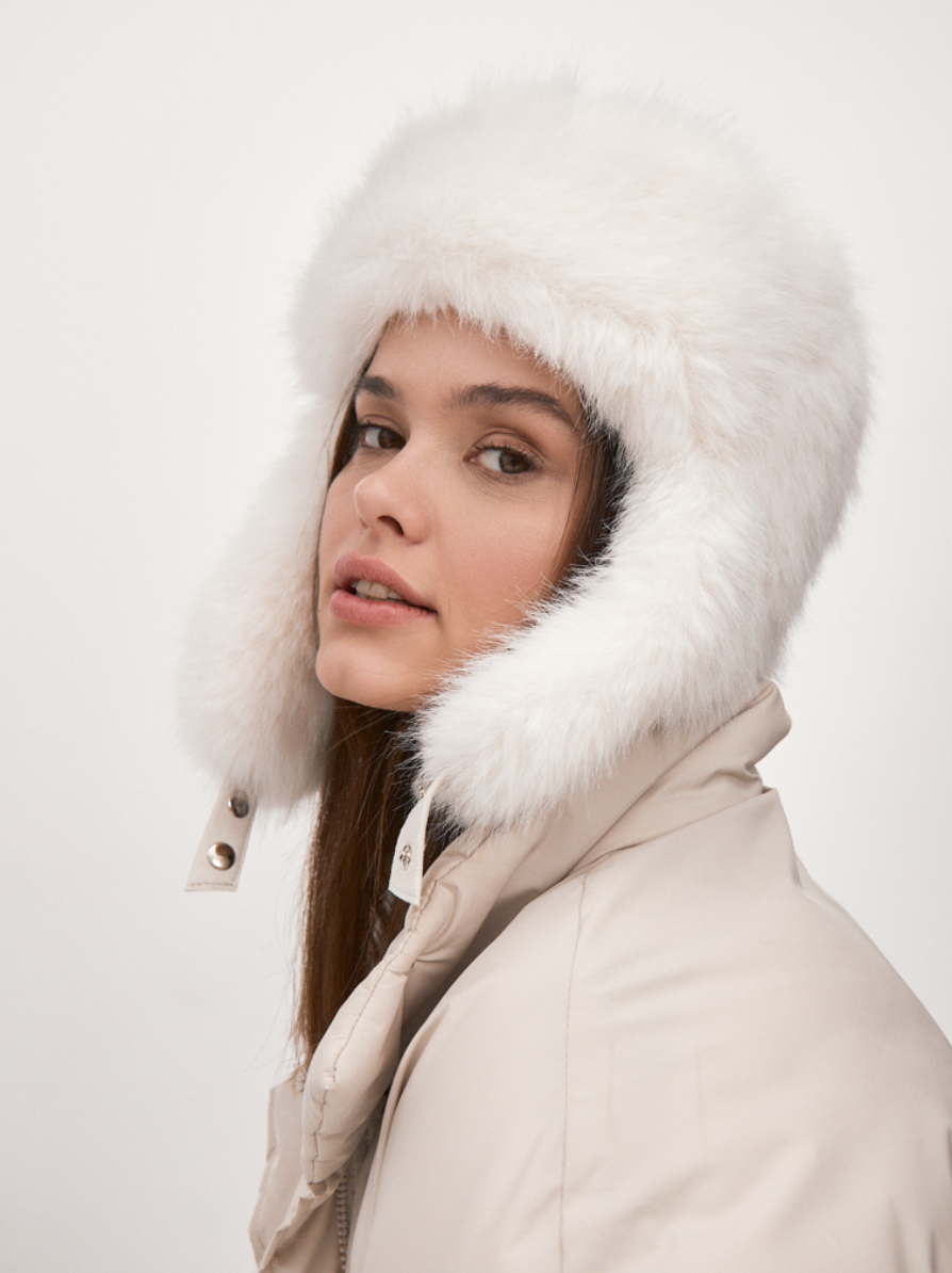 Ушанки из эко-меха премиум-качества, белый/черный цвет