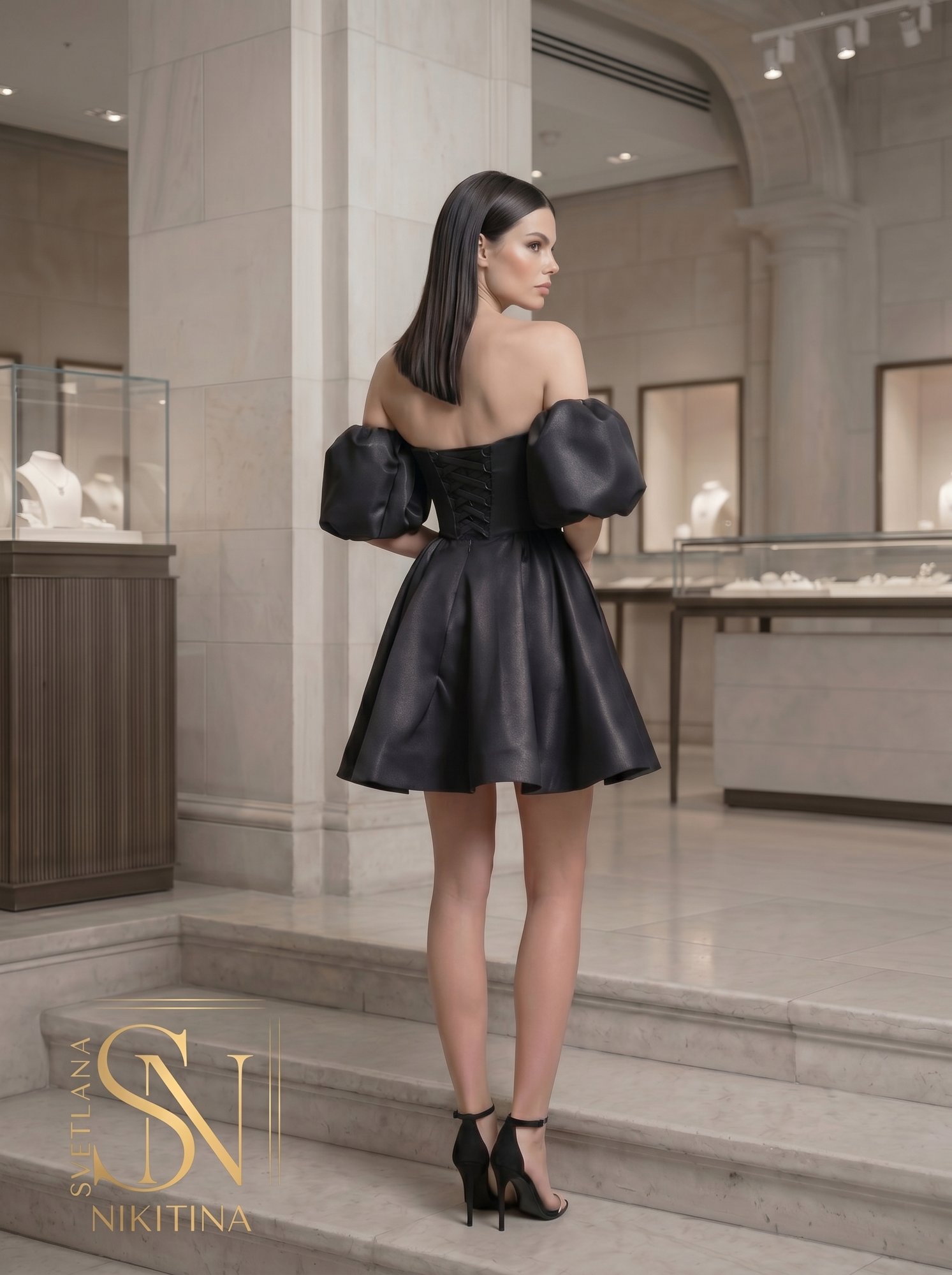 Вечернее платье DOLLY BLACK с рукавами буфами