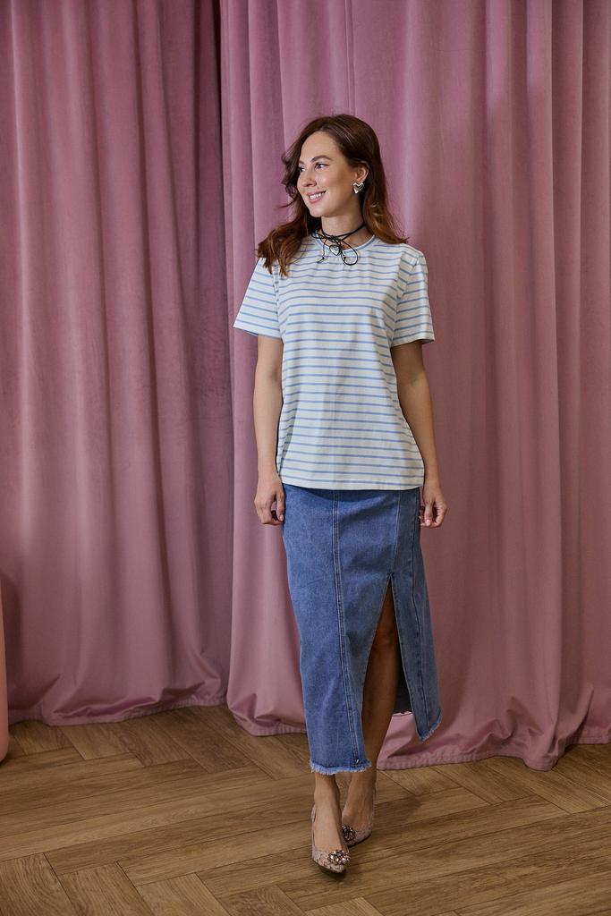 Юбка джинсовая миди с  голубом цвете