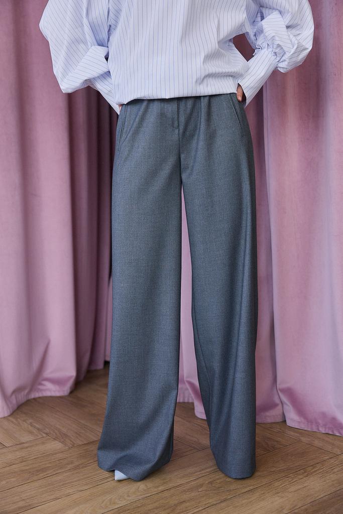 Брюки-палаццо серые  тонкая костюмная шерсть