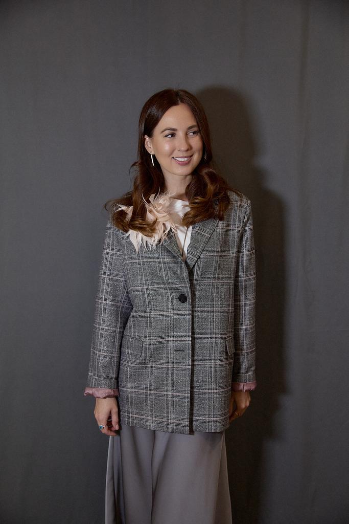 Жакет однобортный серый в клетку