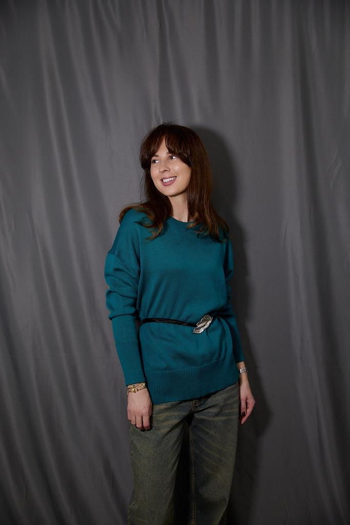 Джемпер из хлопка с круглым вырезом бирюзовый