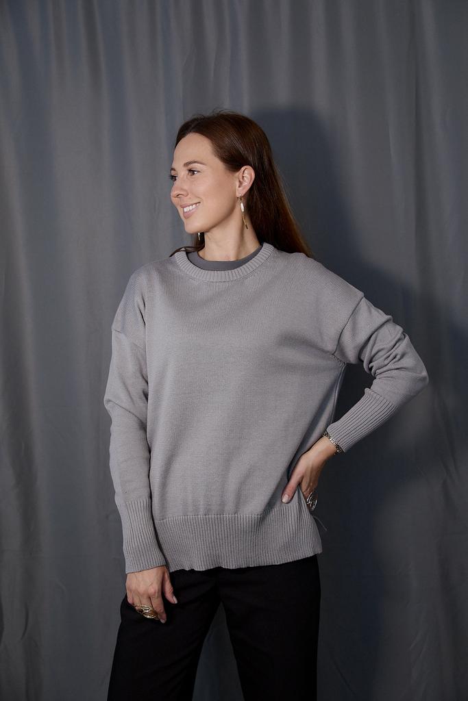 Джемпер из хлопка с круглым вырезом стальной