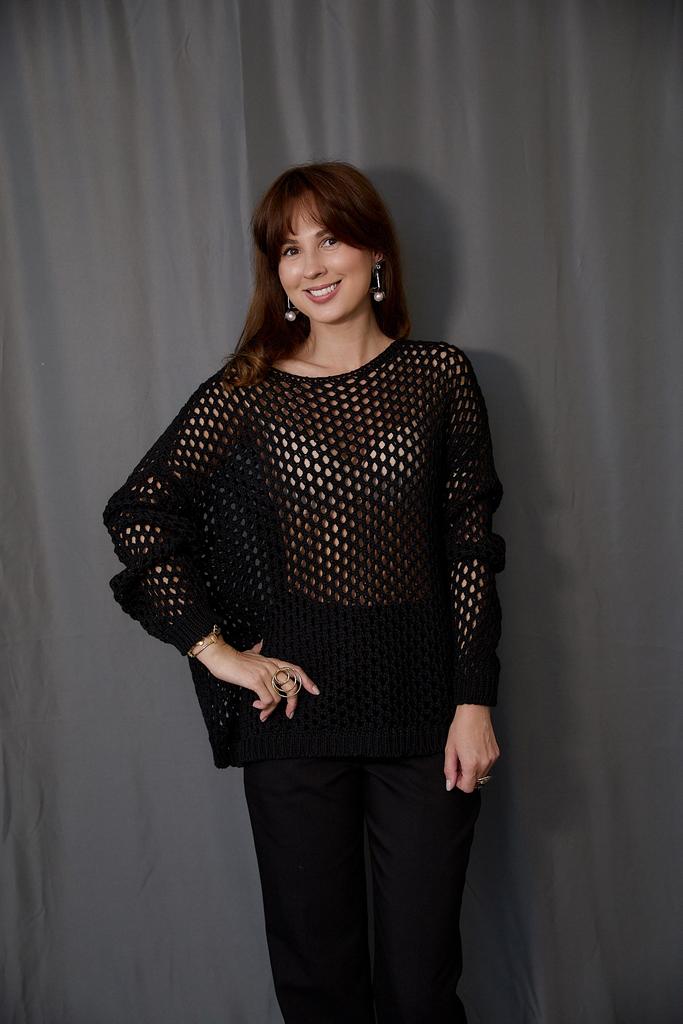 Джемпер-сетка из  хлопка черная