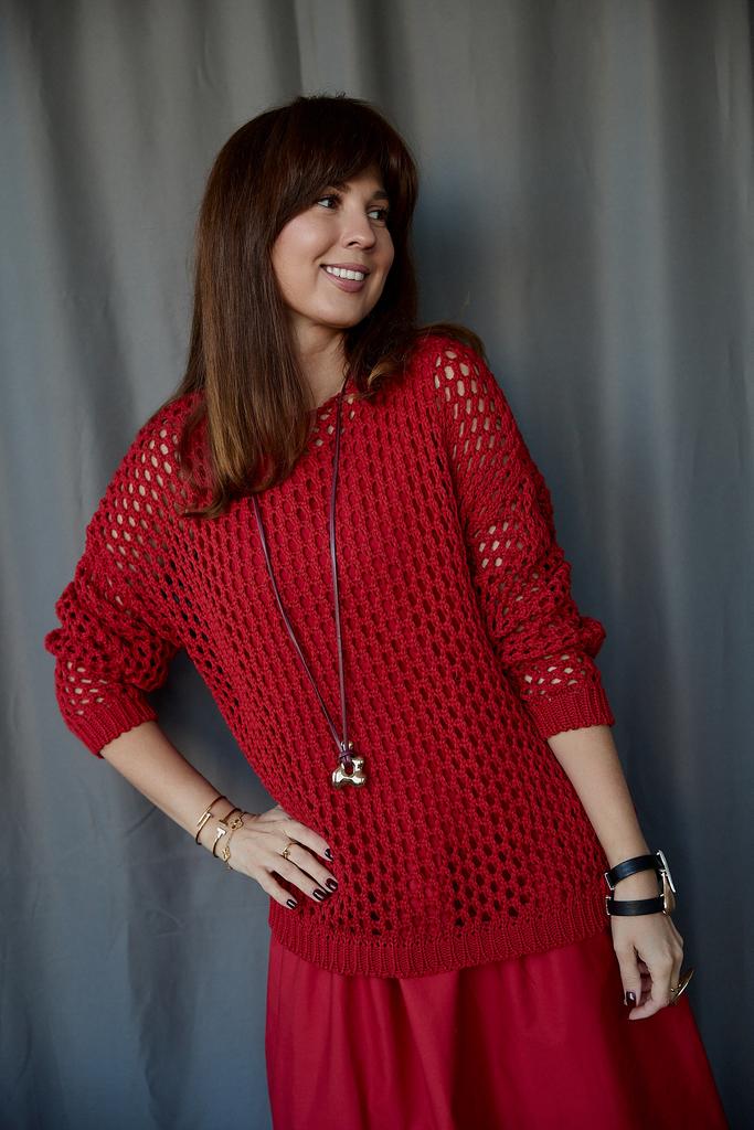 Джемпер-сетка из  хлопка красная